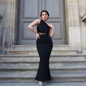 Amani Saab designer black maxi skirt